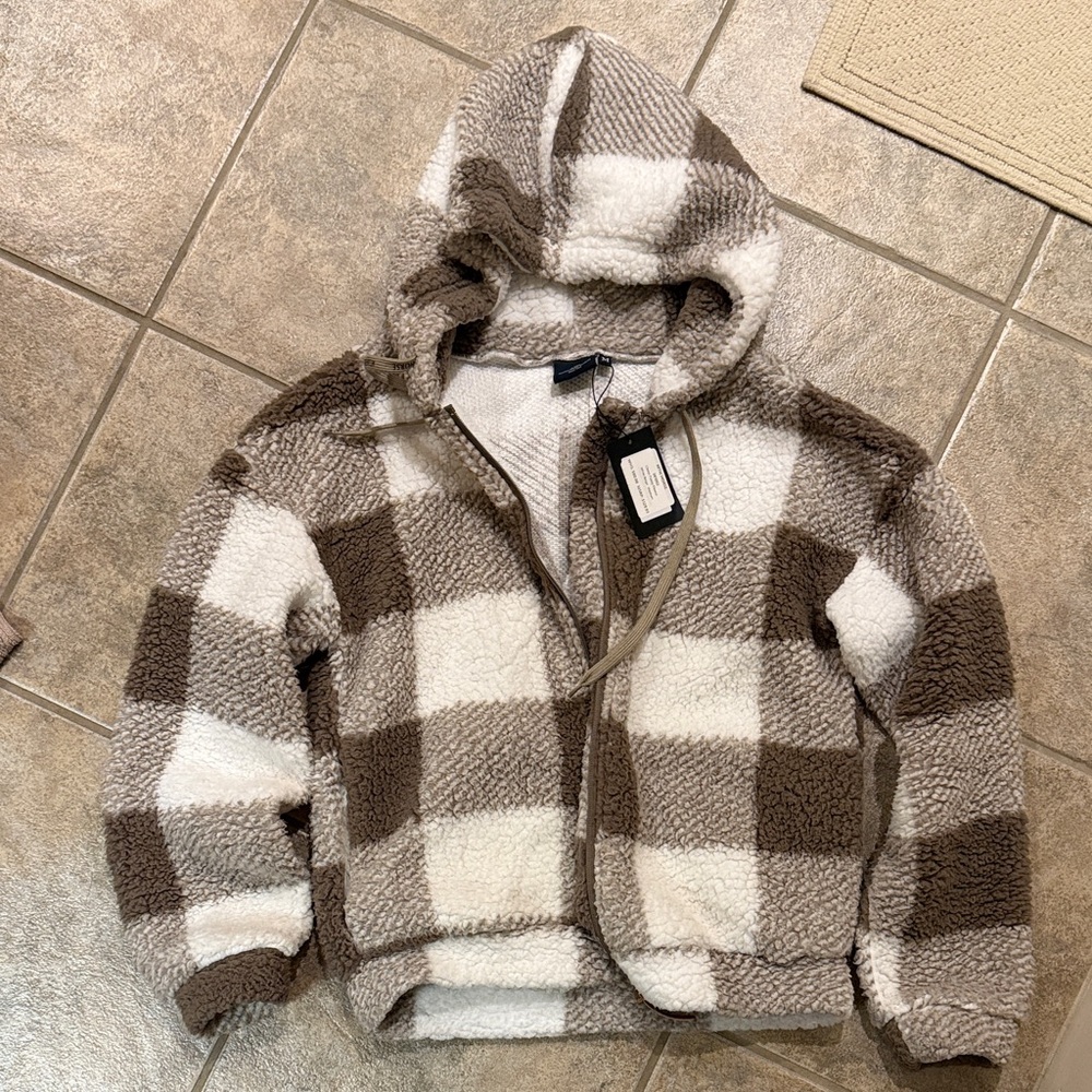 Plaid Sherpa Hoodie Jacket
